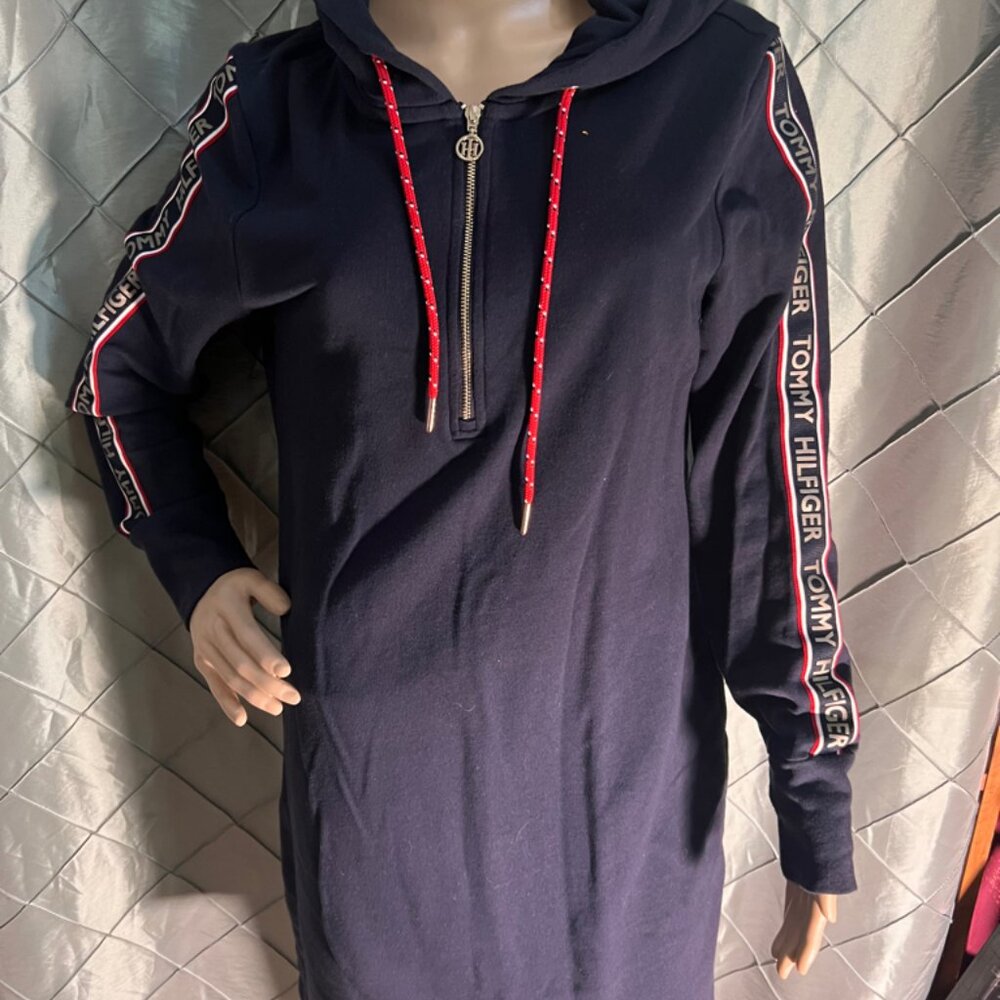 NWoT Tommy‎ Hilfiger Knit Hoodie Sweatshirt Dress Long Sleeves Blue Size M *DN3